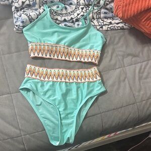 SHEIN Aqua and Multicolor Zigzag Bikini